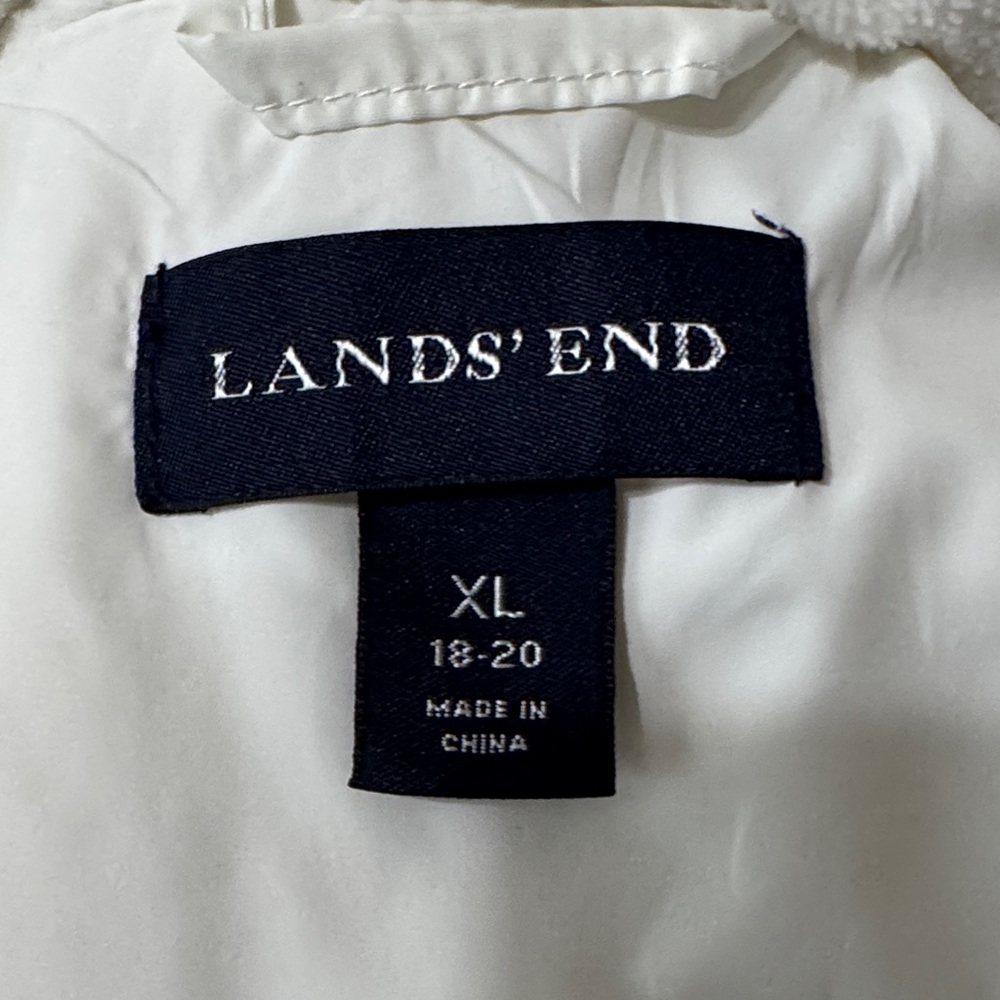 Lands' End Off White Puffer Jacket with Faux Fur Hood - Picture 15 of 15